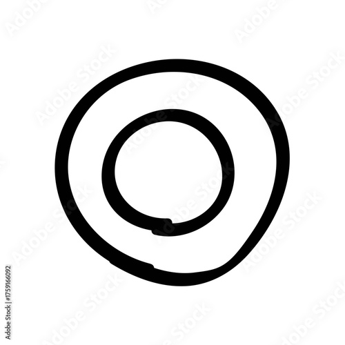 Checkmark. Signature. Double circle. Circle. Simple lines. Handwritten.