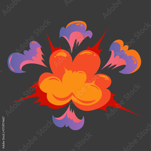 Explosive comic book style blast with bright colors and stylized effects