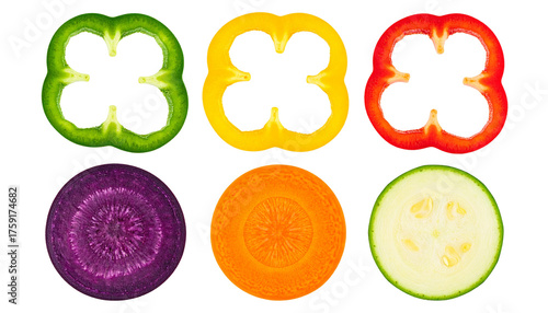 Colorful Cross-Section Vegetable Variety Fresh Slices on a Transparent Background