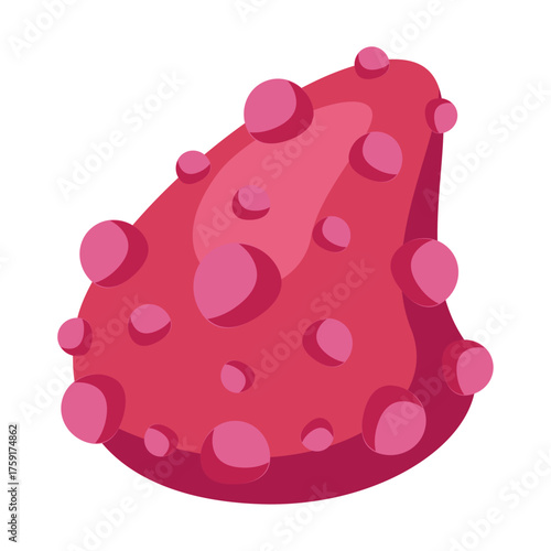 Illustration of a pink, bumpy, alien-like organism with multiple round protrusions