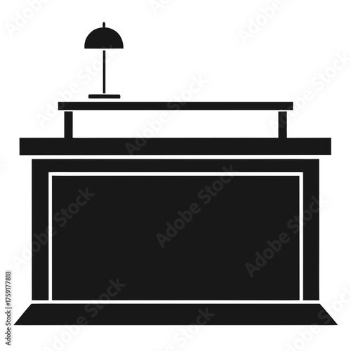 Simple black silhouette of a reception desk with lamp