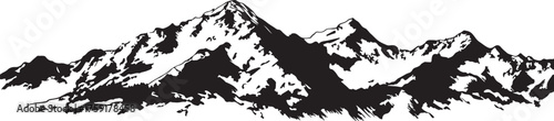 Vector art of detailed mountain range illustration with prominent peaks

