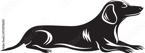 Vector art of black silhouette of a lying dog, vector illustration
