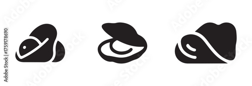 Seashells pearls icons, some open pearl, open seashell graphic design, oyster shell graphic symbol vector illustration EPS 10.