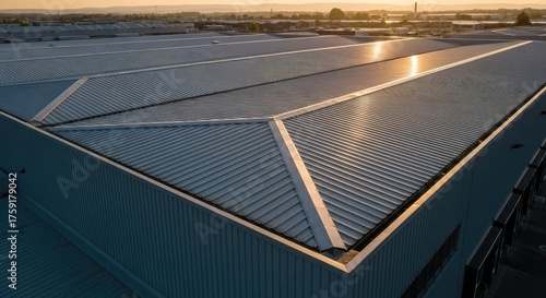 Warehouse rooftop at sunset architecture and industrial design