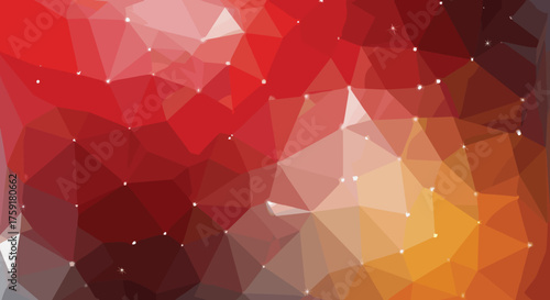 Vibrant Geometric Abstract Polygonal Background with Sparkling Points, a Mosaic of Red Orange Tones for Modern Presentations, Business Graphics, Technology Wallpapers, Creative Marketing, and Innovati