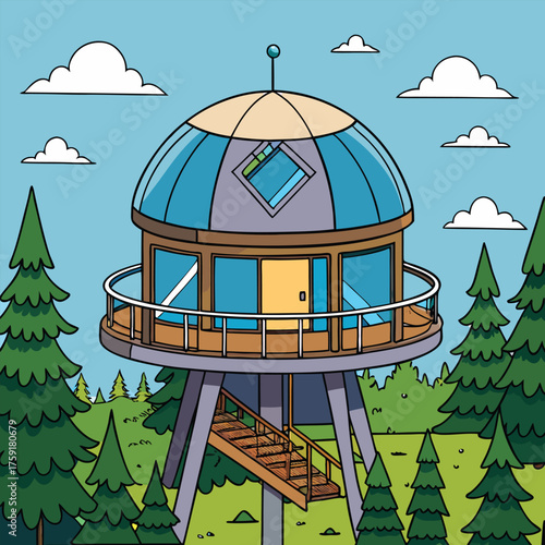 a treehouse designed as a futuristic observatory a.eps