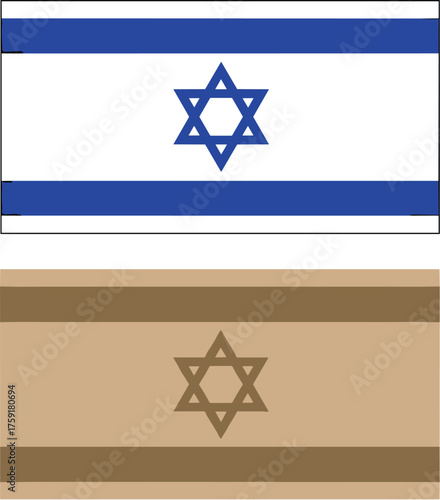 Israeli Heritage Flag Pair Displayed with Traditional Colors and Sepia Tones Celebrating Cultural Identity, Religious Symbolism, and Patriotism for Design, Education, and Historical Presentations, Fea