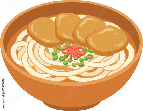 Simple Flat Style Noodle Soup with Fried Tofu Illustration Artwork