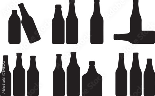 Set of Assorted Beverage Bottles Silhouettes - Drink Container Vector