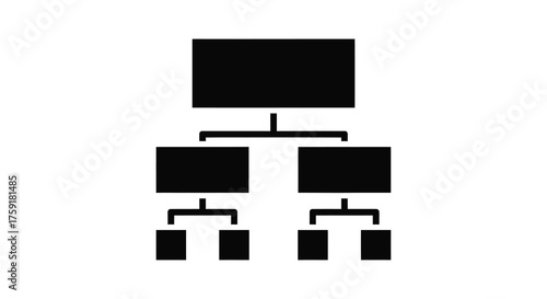 A simple black silhouette of a hierarchical organizational chart with boxes and connecting lines silhouette