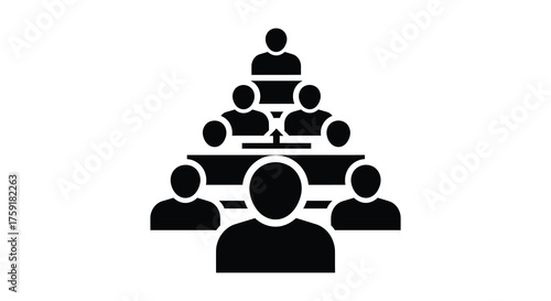 Business meeting with executives gathered around a table in a hierarchical pyramid formation silhouette