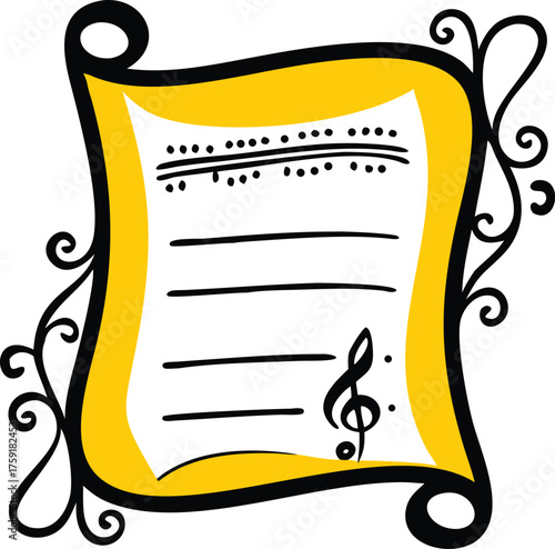 antique engraved music sheet frame with calligraph.eps