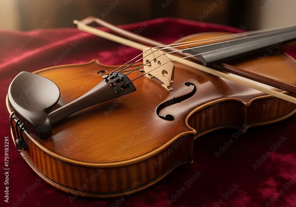 Fototapeta premium Violin on red velvet cloth