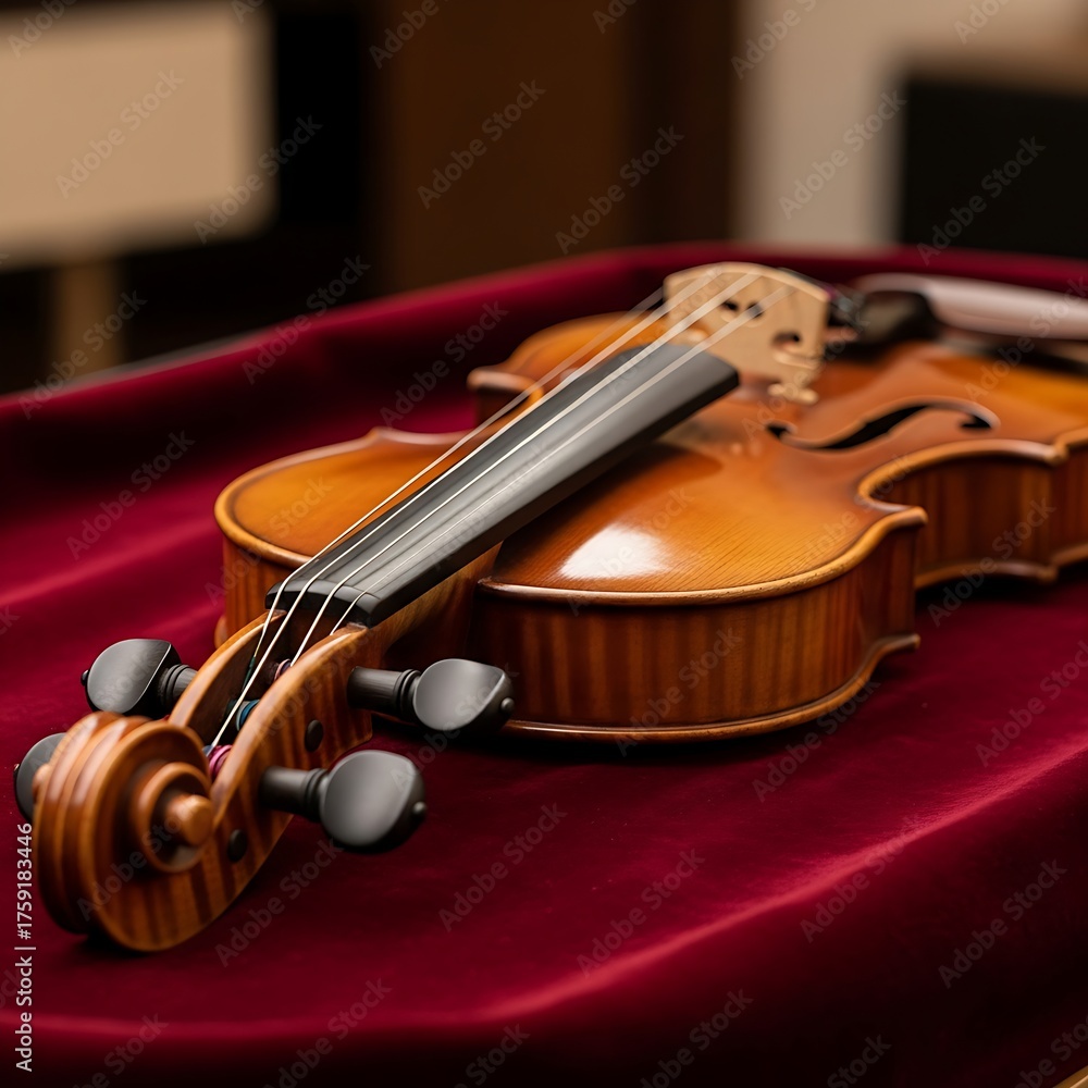 Fototapeta premium Violin on red velvet