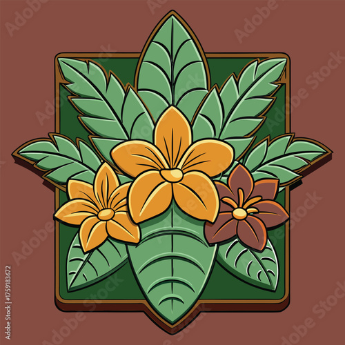 bas relief of exotic tropical flowers and leaves w.eps