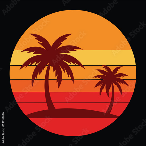 sunset with palm trees