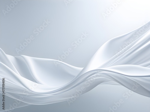 Flowing translucent white fabric with soft curves on light gray background