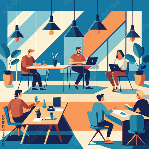 coworking space filled with creative young team.eps