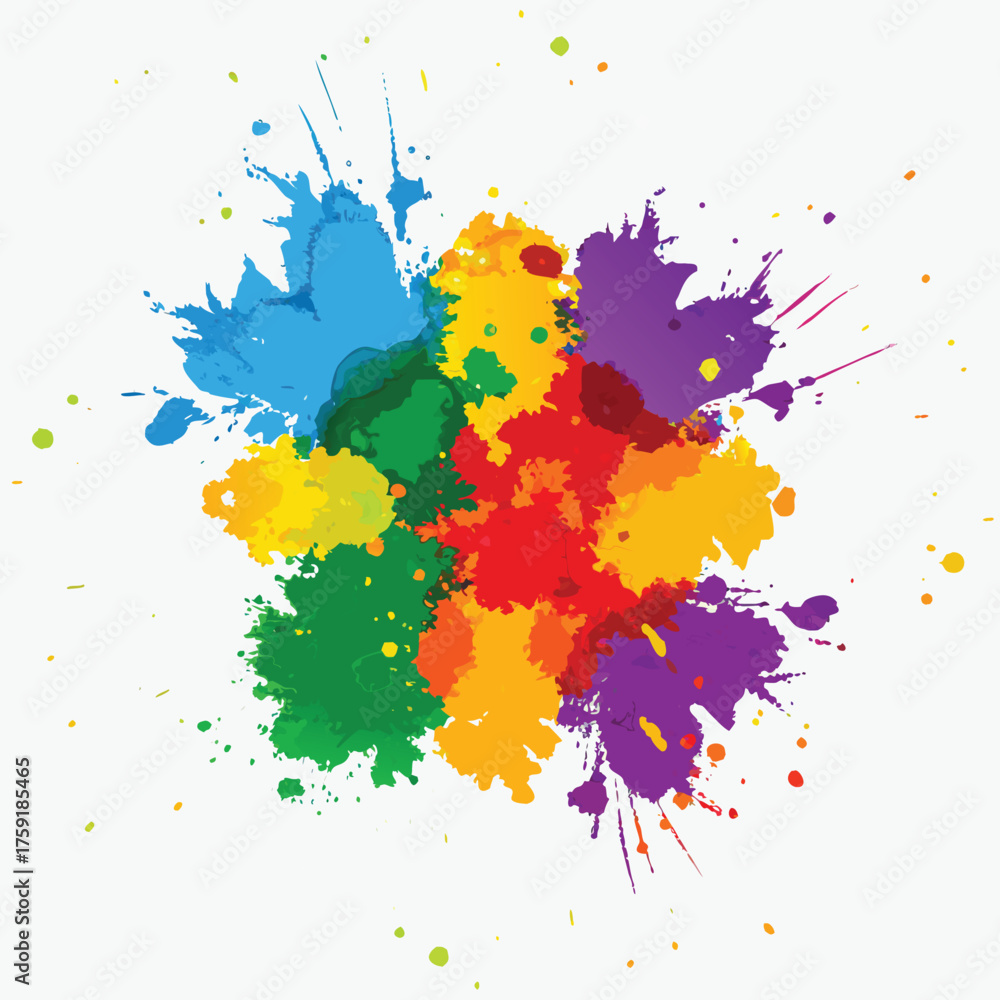 Fototapeta premium Vibrant rainbow color splatter abstract explosion of paint drops dynamic artistic design
