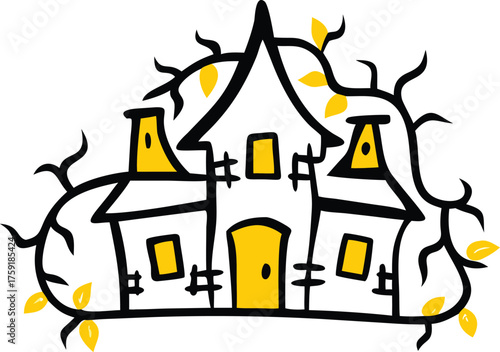 creepy victorian orphanage  overgrown ivy  black a.eps