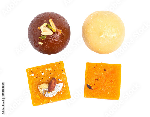 Delicious Indian Sweets Top View on Transparent Backdrop, Exquisite Dessert Platter