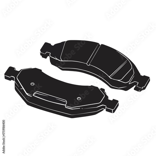 black and white silhouette vector icon of Car brake pads on white background
