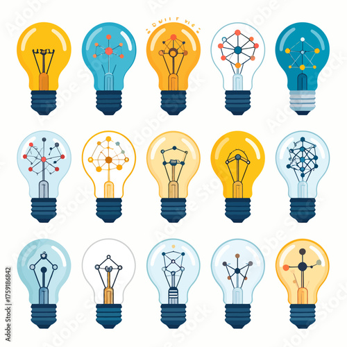 Science and Innovation A Colorful Collection of Light Bulb Ideas for Creative Concepts and Modern Technologies