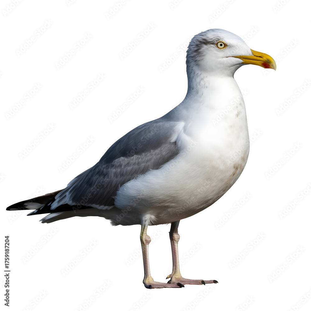 Naklejka premium A seagull standing on its legs isolated on transparent background