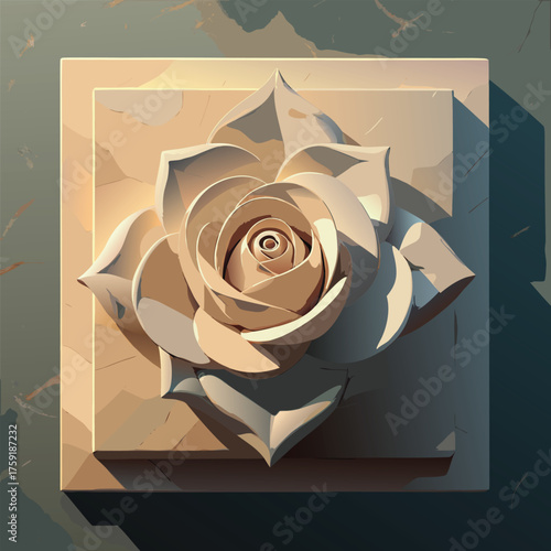 elegant white rose bas relief sculpture on marble  (1).eps