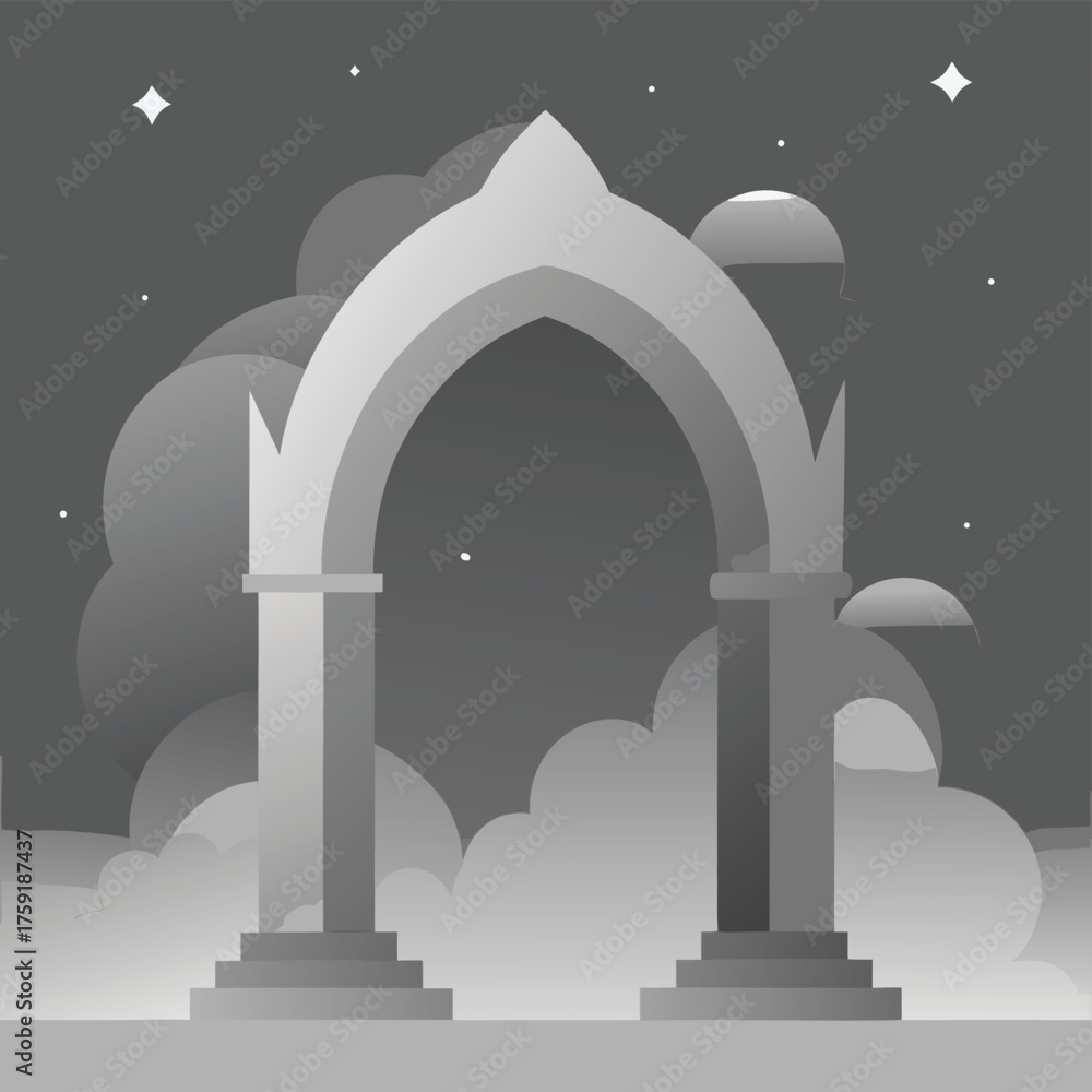 Fototapeta premium ethereal silver arch floating in fog .eps