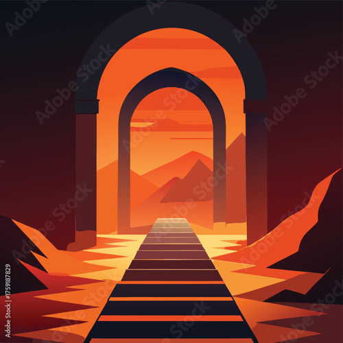 fiery arch doorway leading underground  (1).eps