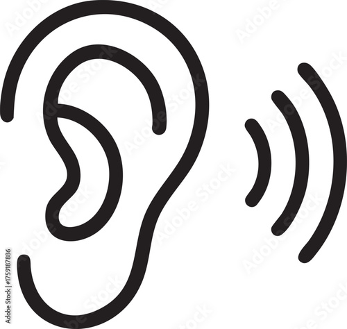 Ear Icon Black Vector Silhouette (Isolated, Editable)
