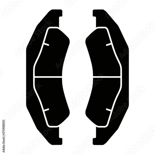 black and white silhouette vector icon of Car brake pads on white background
