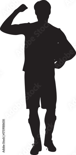 Soccer Player Silhouette Vector with Ball and Raised Arm