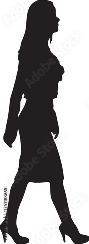 Silhouette of Walking Business Woman, Isolated on White