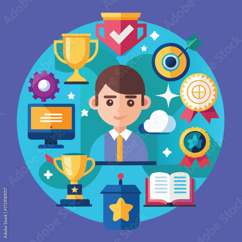 flat gamification icons for modern learning.eps