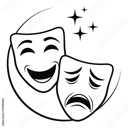 Symbolic theater masks comedy tragedy dramatic art performance stage entertainment concept silhouette