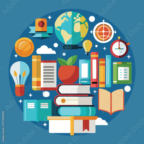 flat knowledge and library icons with books and re.eps