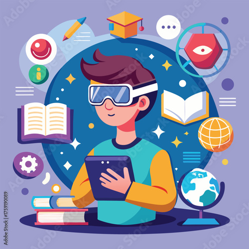 flat vector concept of augmented reality learning.eps