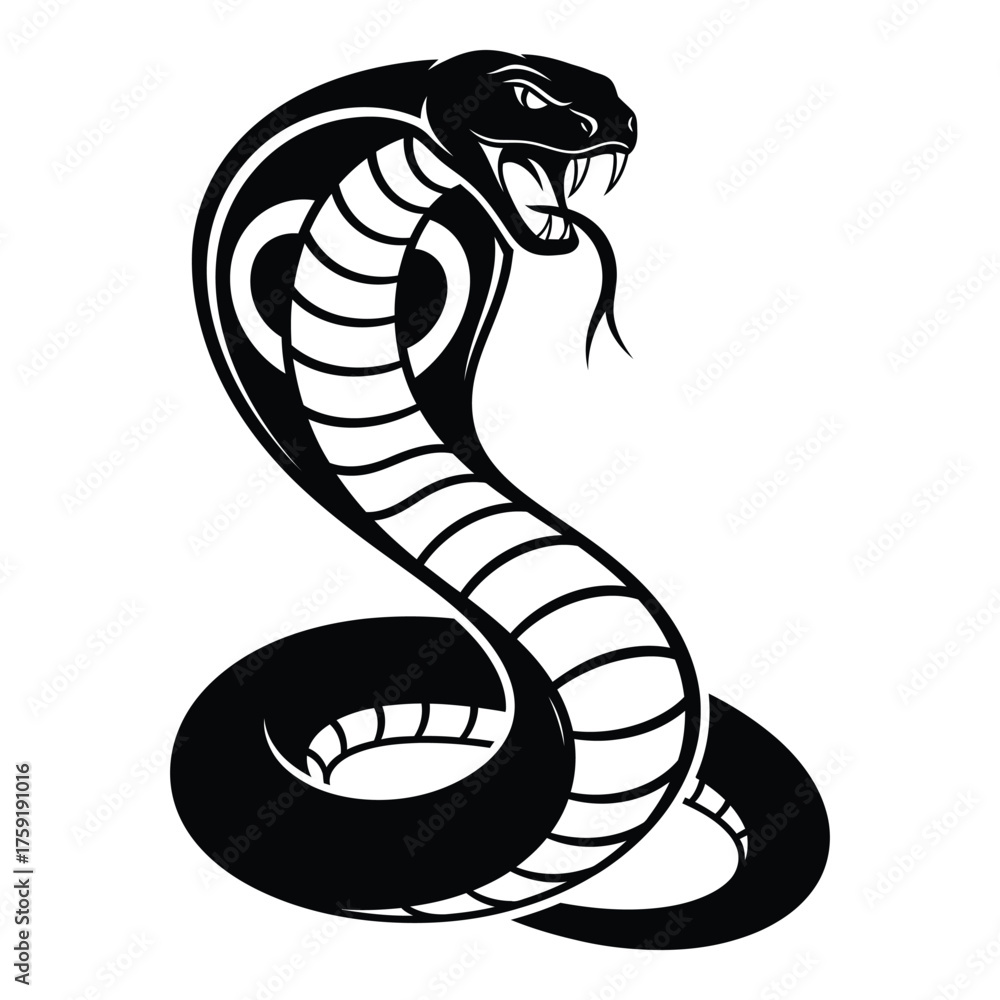 Fototapeta premium Fierce cobra snake emblem ready to strike symbol of power and danger silhouette