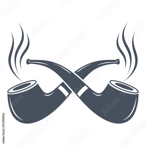 Vintage smoking pipes crossed emblem with smoke wisps classic tobacco symbol silhouette