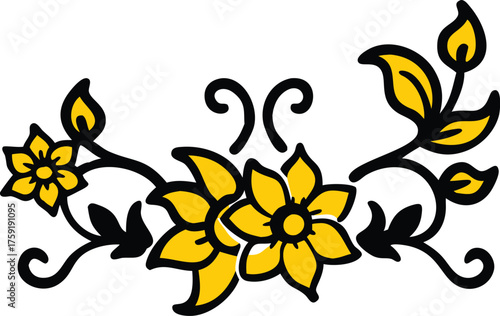 floral arabesque border with roses and lilies  bla.eps