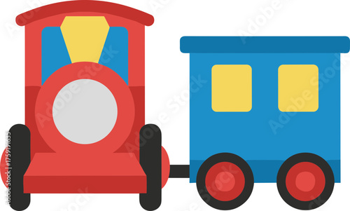 Flat Style Playful Train Locomotive and Wagon Illustration for Children