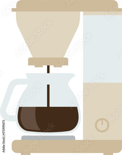 Flat Style Coffee Machine Illustration with Carafe and Power Button Element
