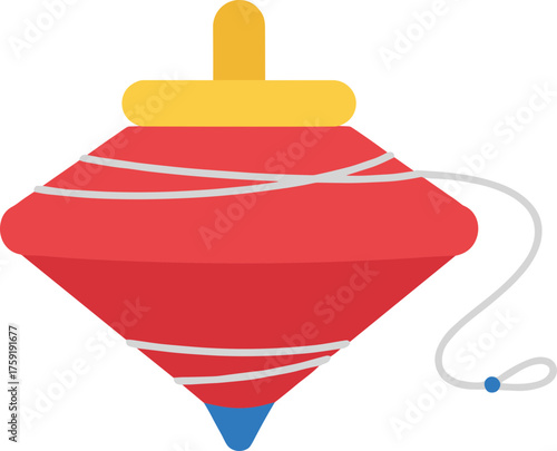 Flat Design Colorful Spinning Top Toy with String Illustration
