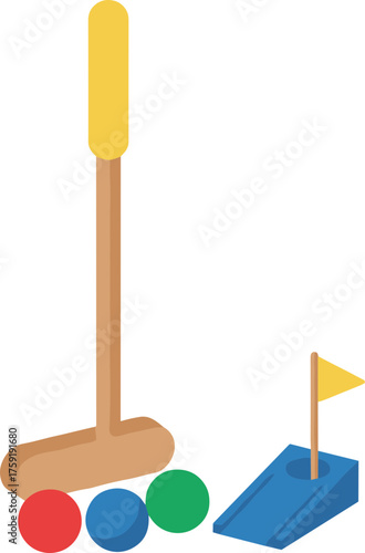 Simple Isometric Toy Golf Set with Putter, Balls, and Hole