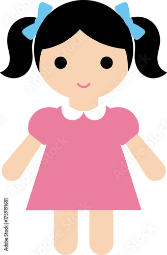 Canvas Print Flat Cartoon Style Illustration of a Cute Rag Doll with Bows