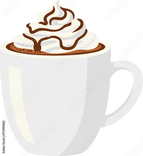 Simple Flat Style Coffee Mug with Cream and Chocolate Dessert