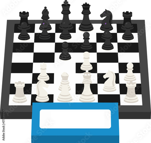 Isometric Illustration Chessboard with Chess Pieces in Starting Position Strategy Game